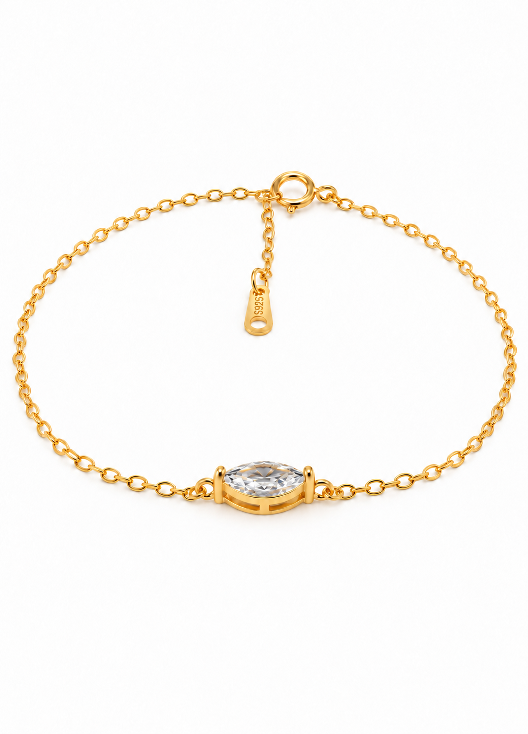 Gold Plated Oval Crystal Solitaire Bracelet