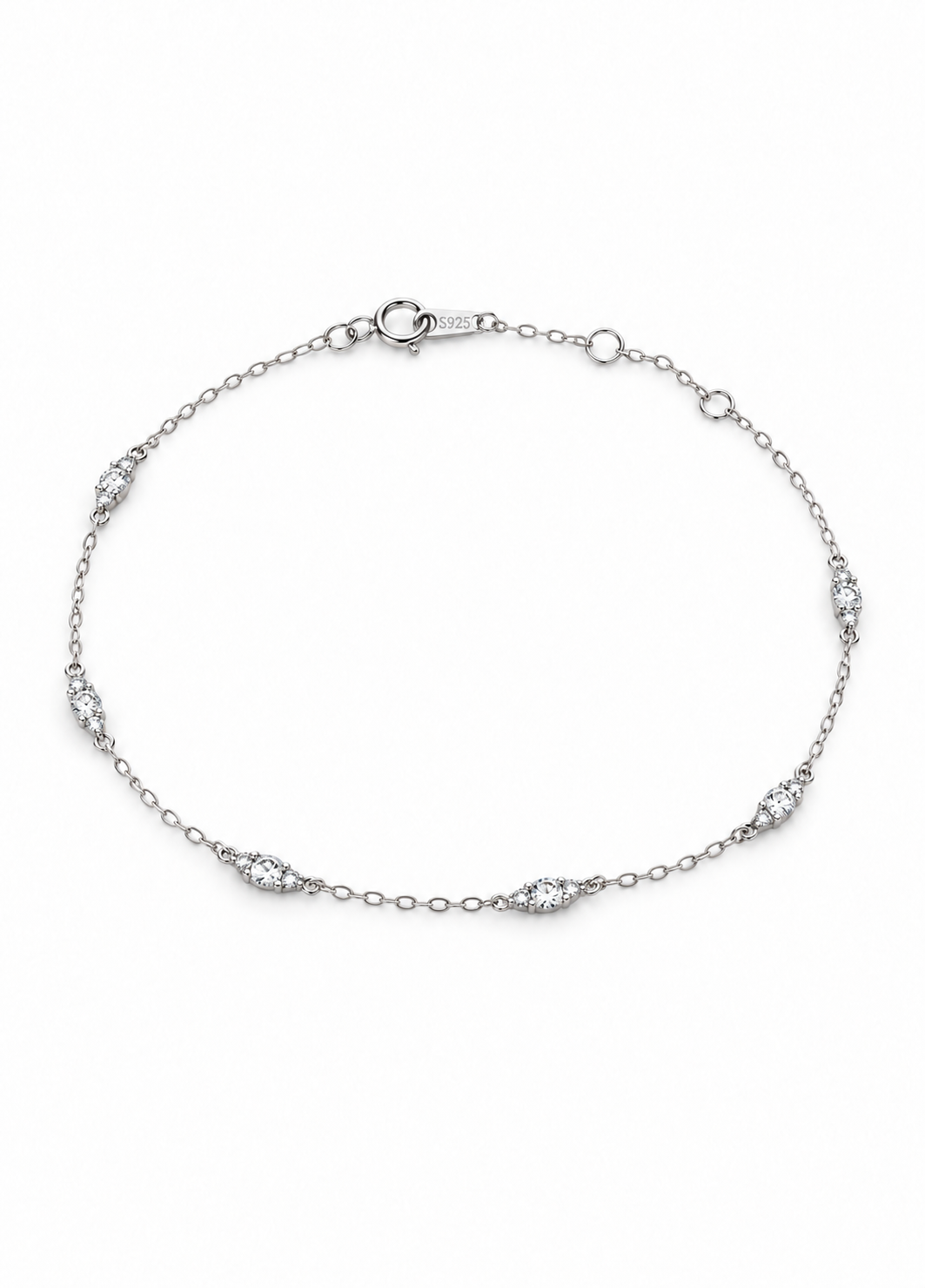 Sterling Silver Clear Crystal Station Bracelet