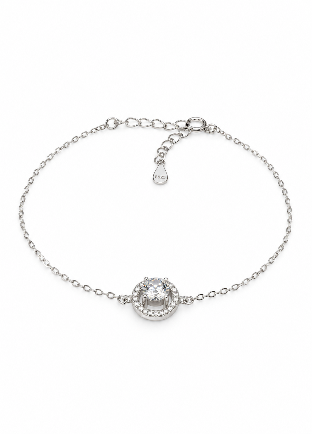 Sterling Silver Halo Crystal Solitaire Bracelet