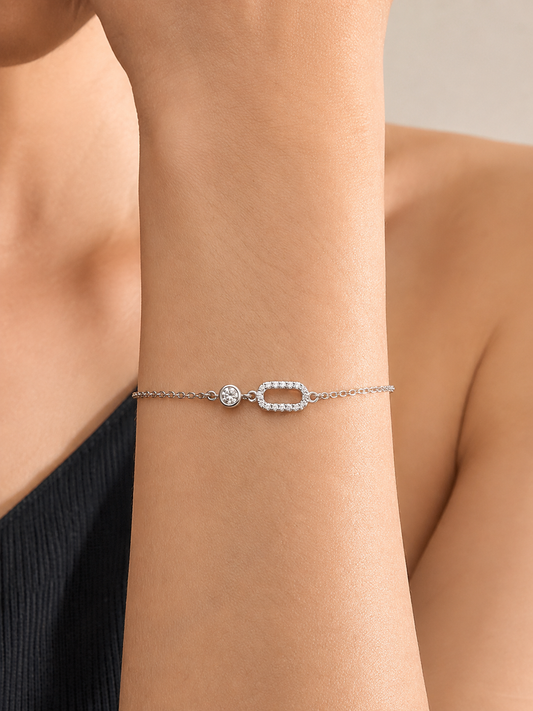 Silver Oval Bracelet with Heart Tag