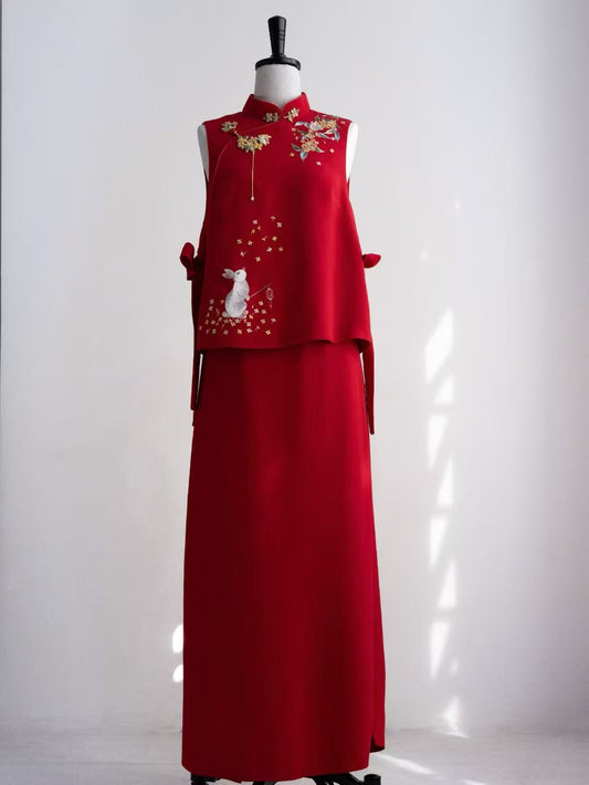 Red Silk Qipao Two-Piece Wedding Set – Jin Gui Man Tang