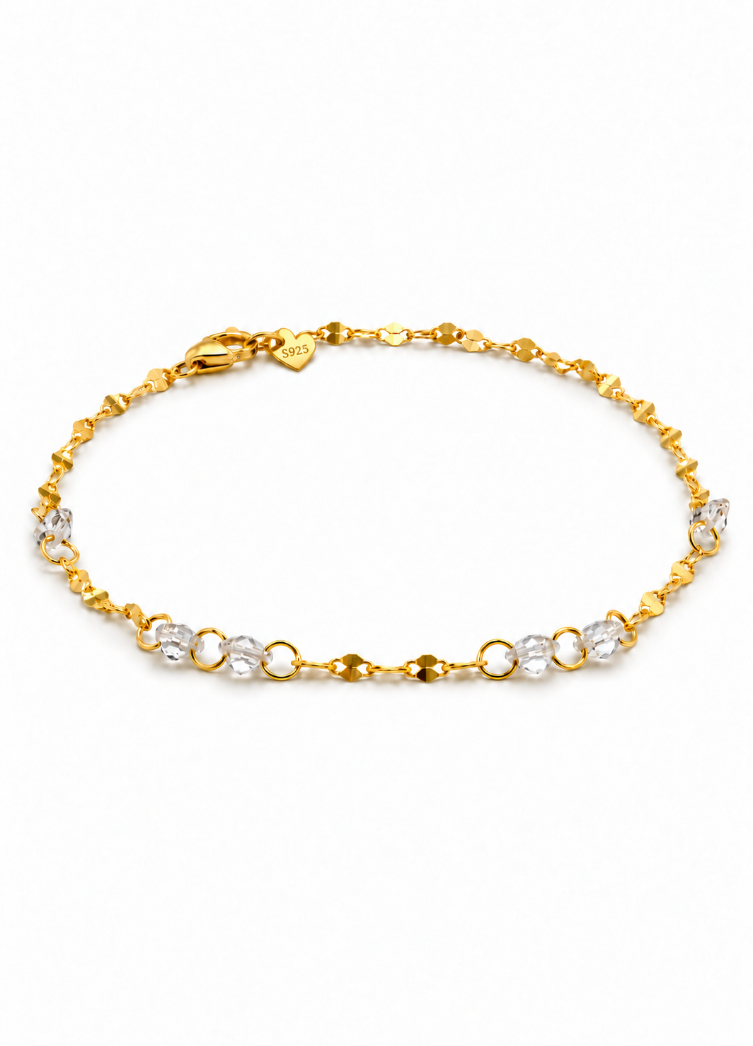 Gold Plated Crystal Station Bead Chain Bracelet