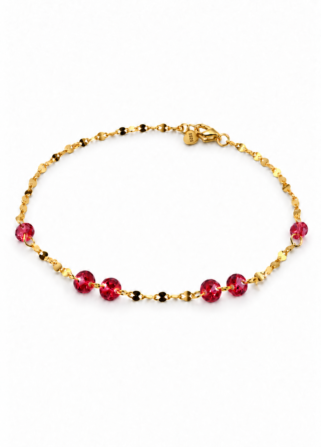 Gold Plated Ruby Red Crystal Beaded Satellite Bracelet