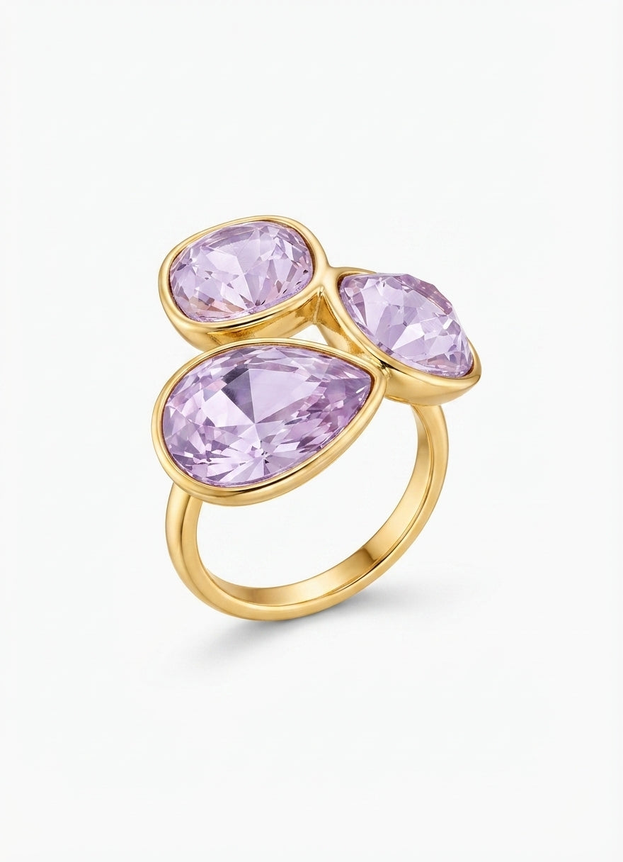 lavender crystal trio ring side view
