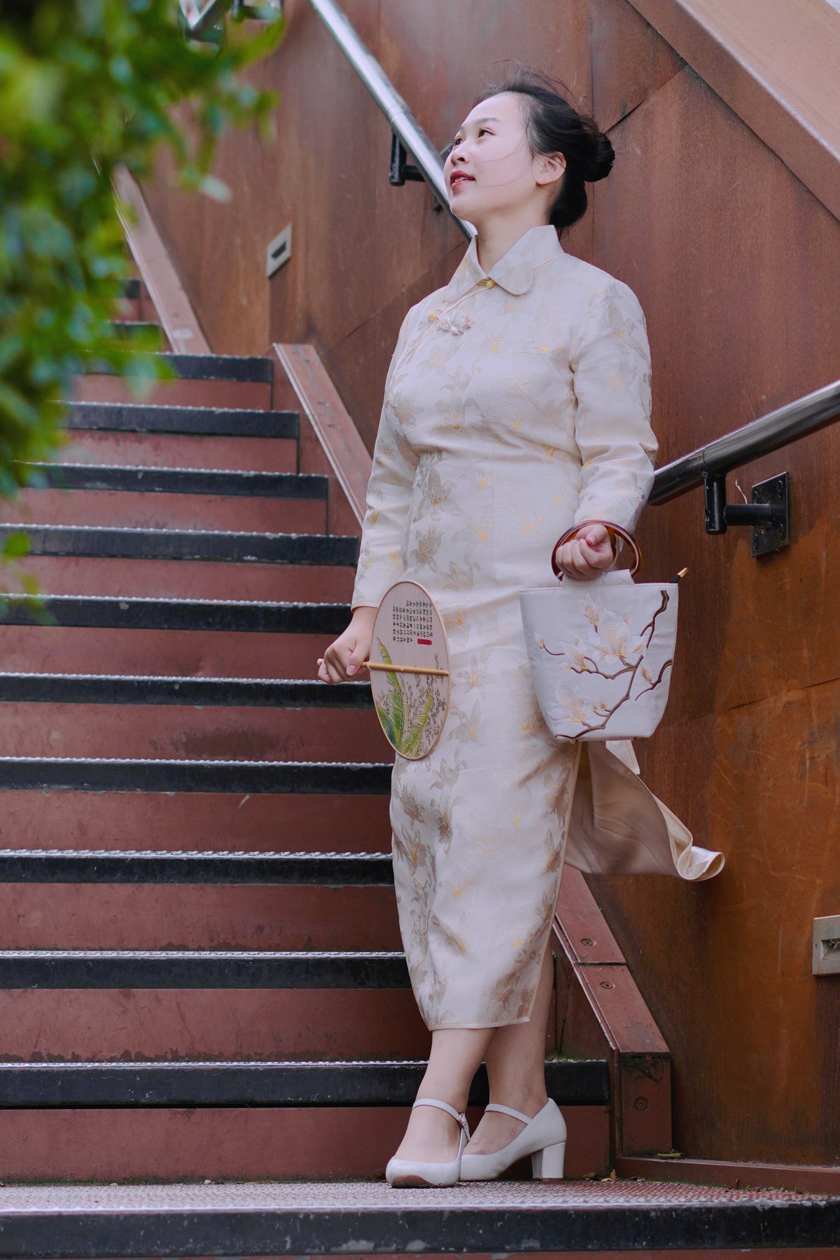 Song Brocade Silk Qipao with Narcissus and Lily Motifs