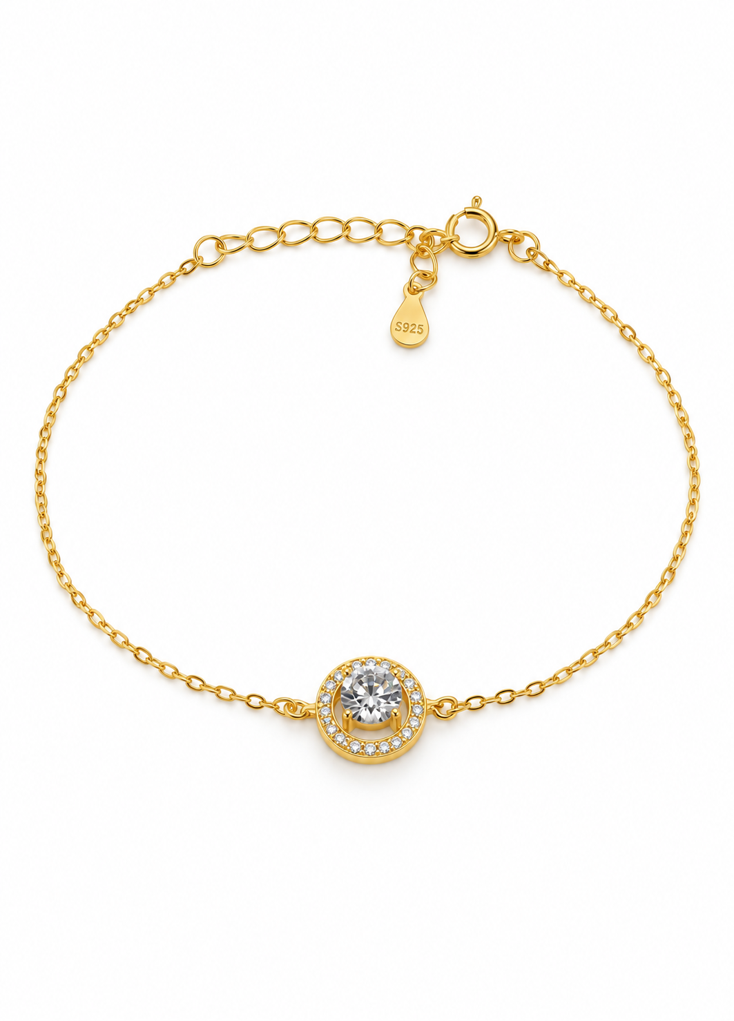 Gold Plated Halo Crystal Solitaire Bracelet