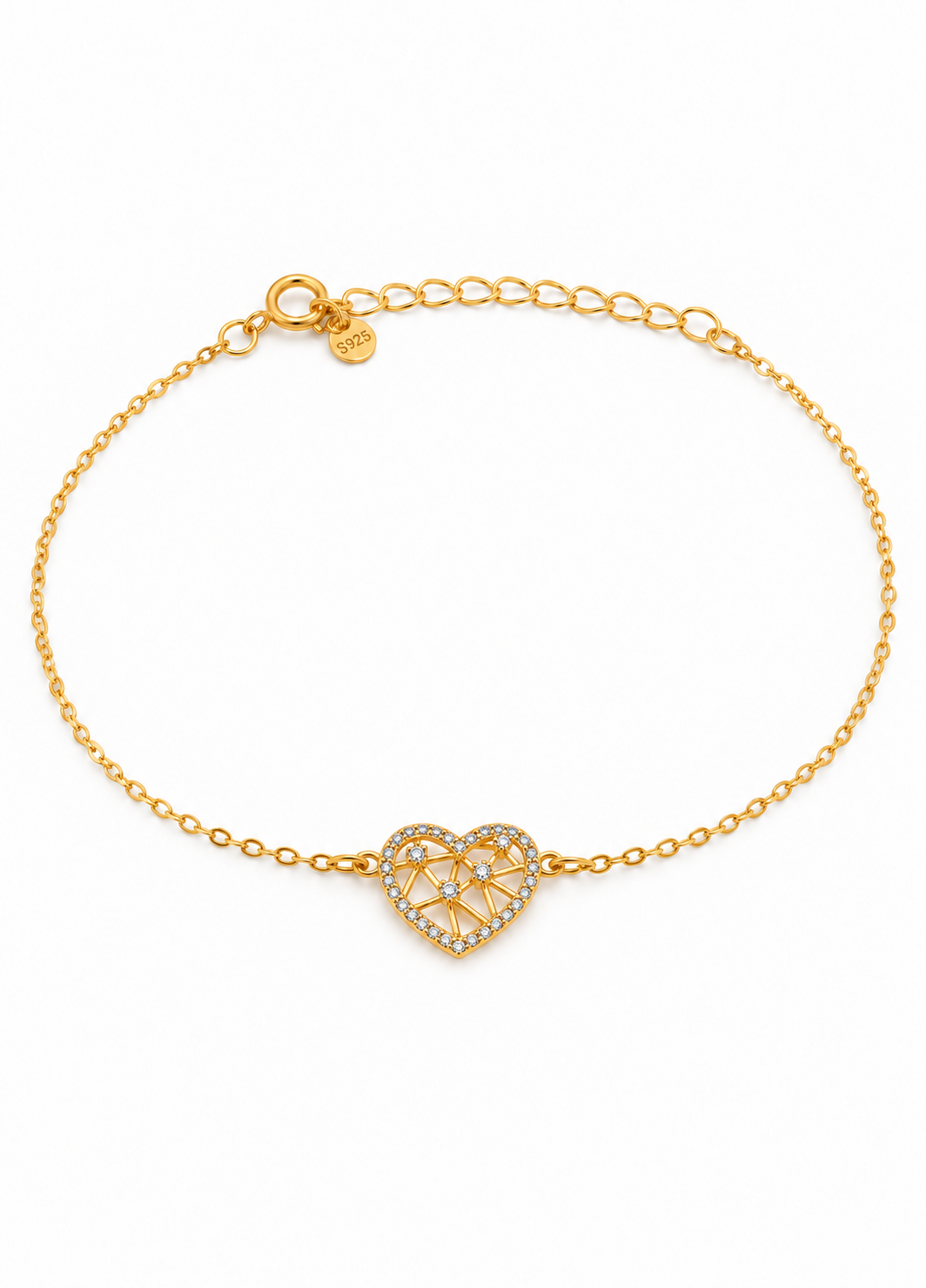 Gold Plated Pavé Crystal Heart Bracelet