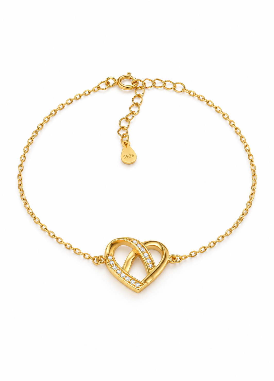 Gold Plated Pavé Interlocking Heart Bracelet