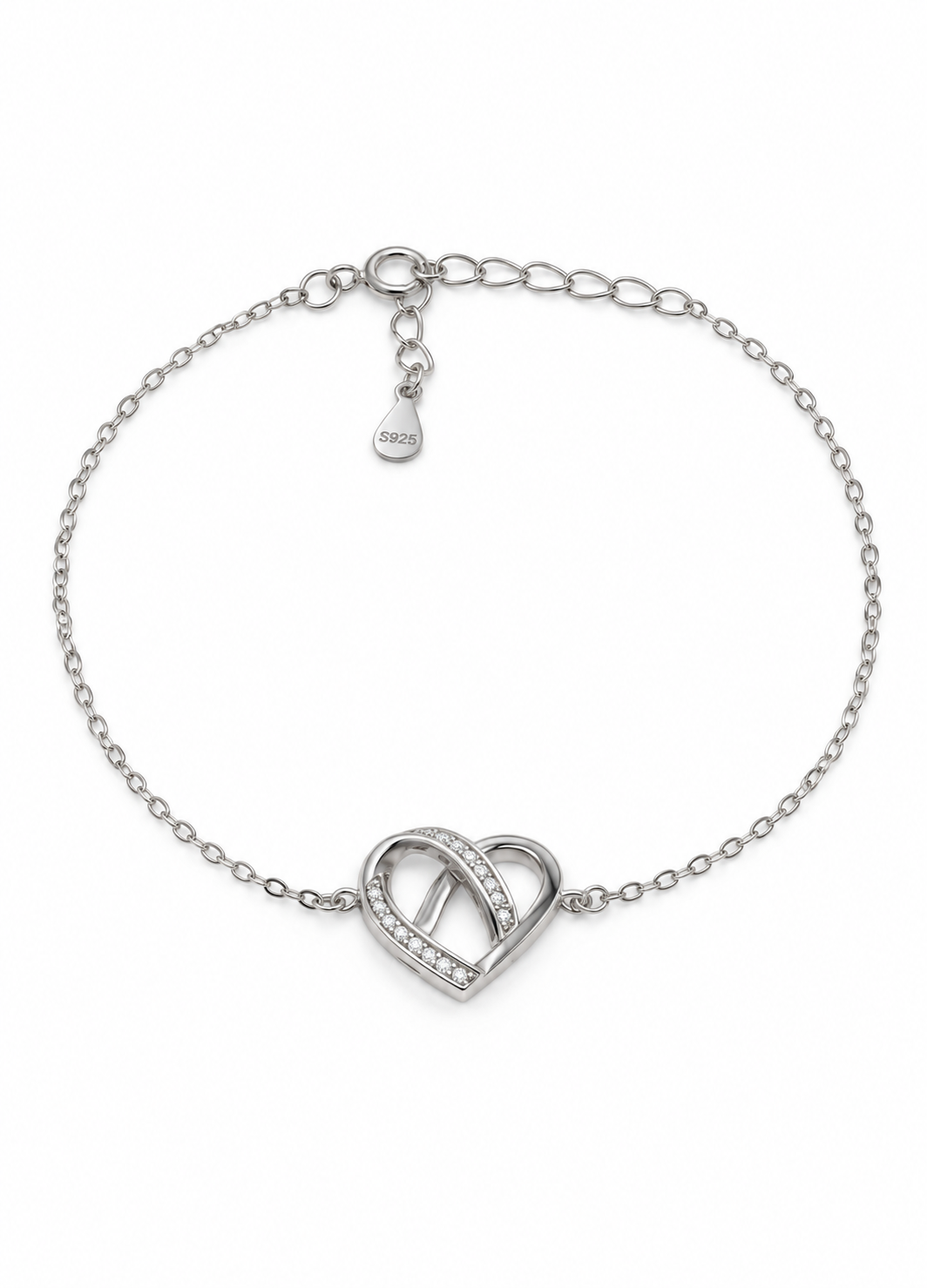 Sterling Silver Pavé Interlocking Heart Bracelet