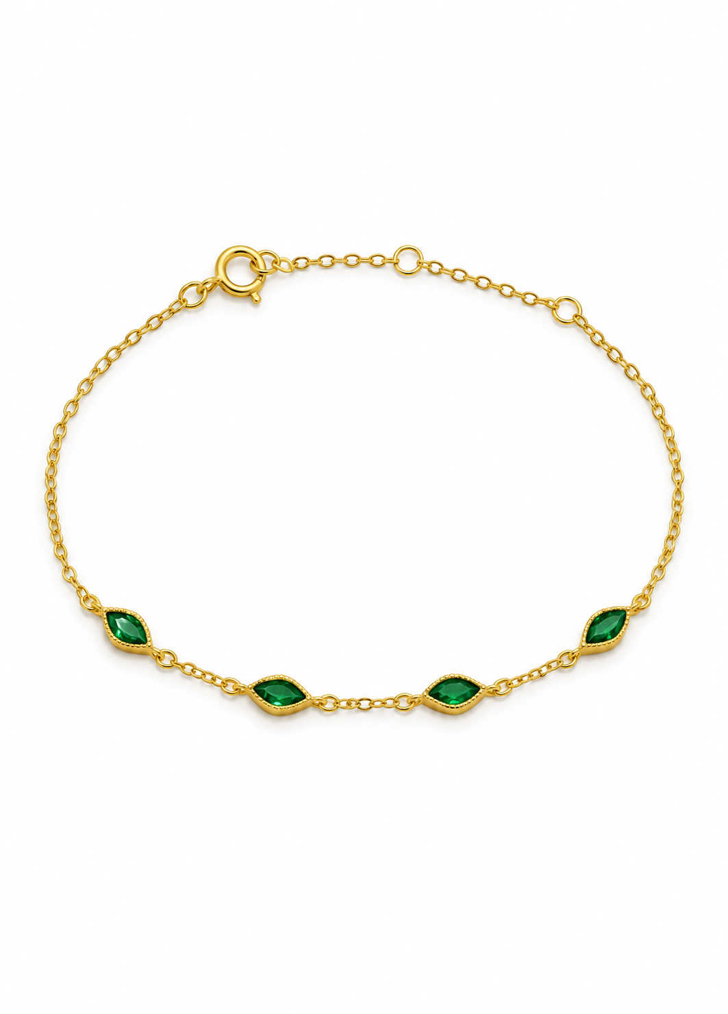 Gold Plated Emerald Green Marquise Crystal Bracelet