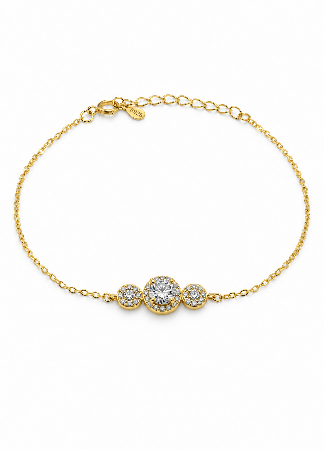 Gold Plated Halo Crystal Trio Bracelet