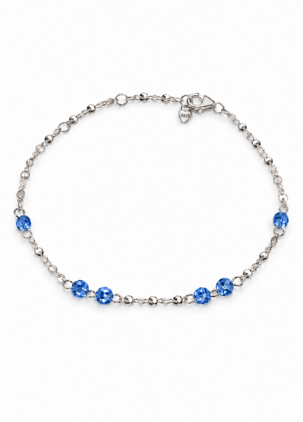 Sterling Silver Blue Crystal Beaded Satellite Bracelet