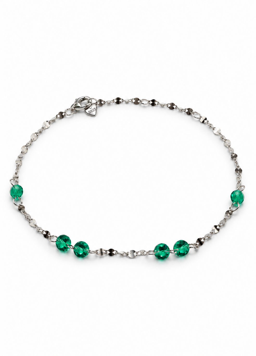 Sterling Silver Emerald Green Crystal Beaded Satellite Bracelet