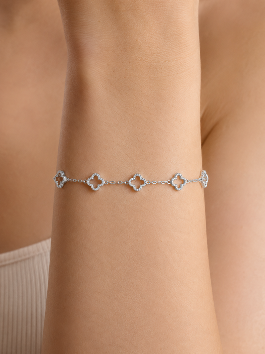 Silver Open Clover Station Bracelet