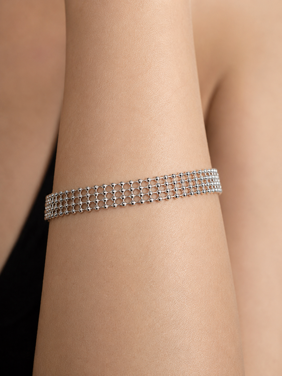 Silver Beaded Mesh Bracelet