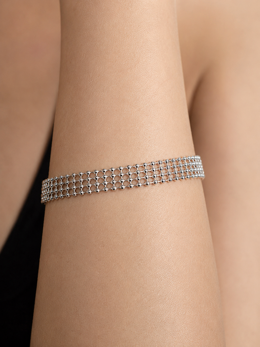 Silver Beaded Mesh Bracelet