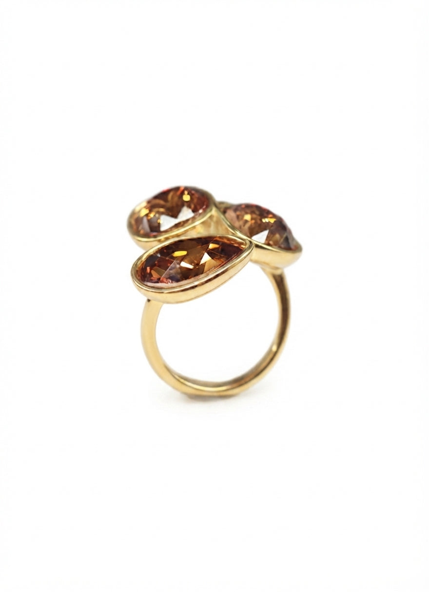 amber crystal trio ring front view