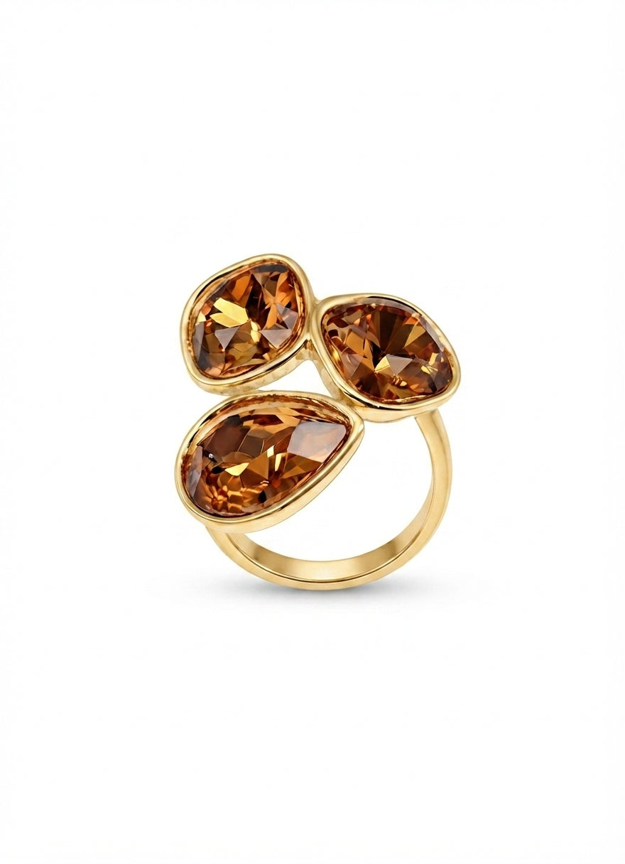 amber crystal trio ring top view