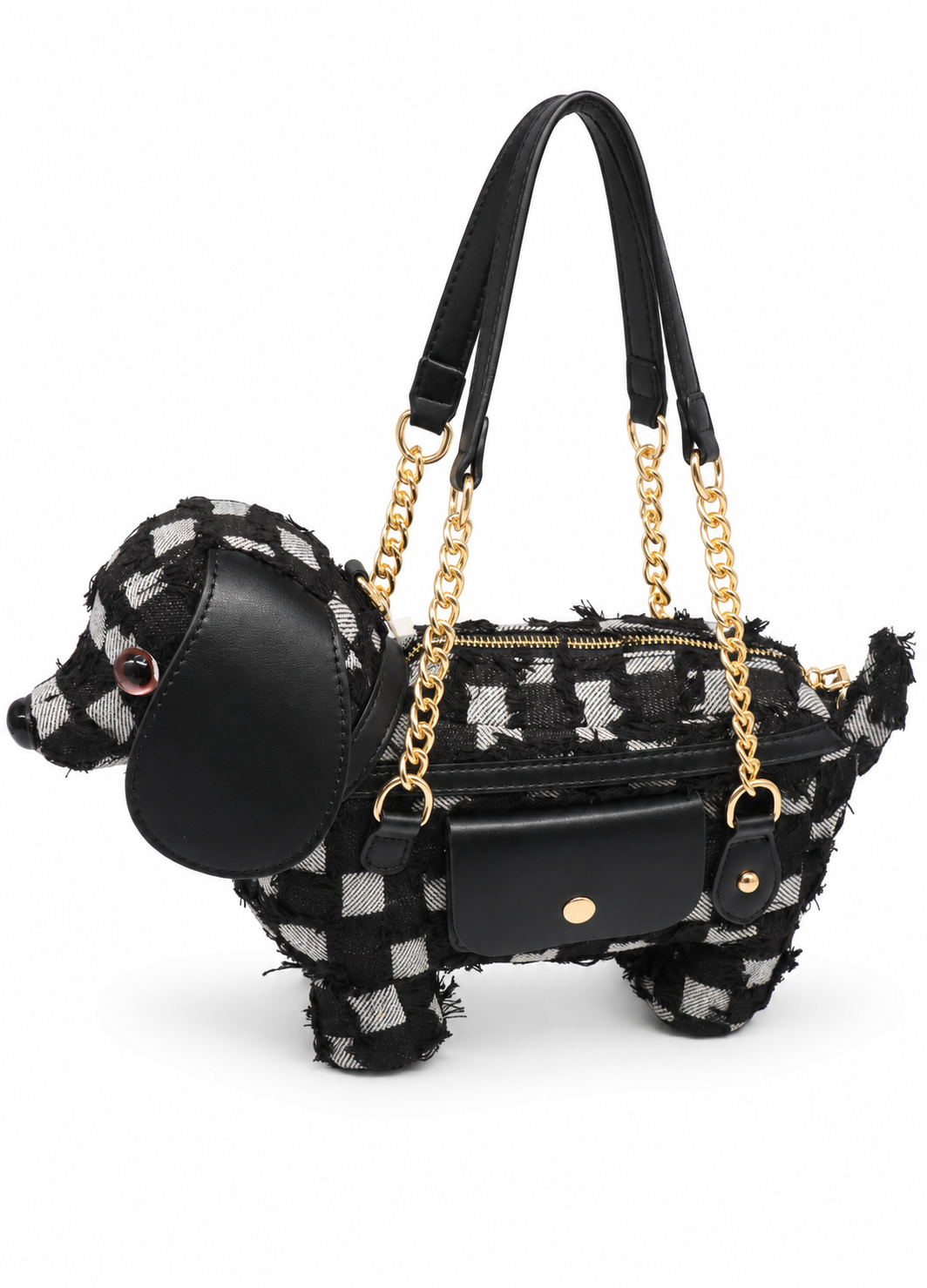 black denim sausage dog bag main view