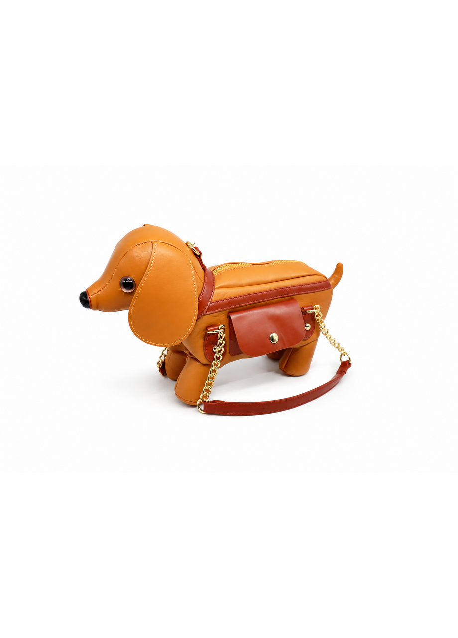 brown sausage dog bag side view
