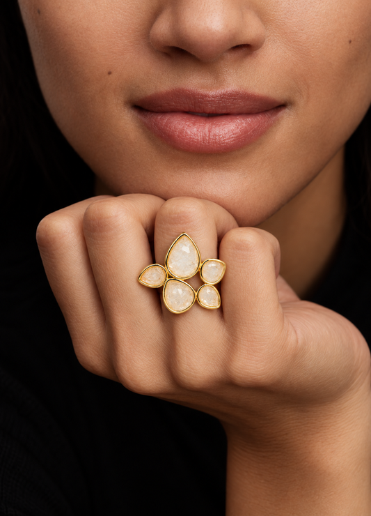 sculptural gold butterfly ring on hand