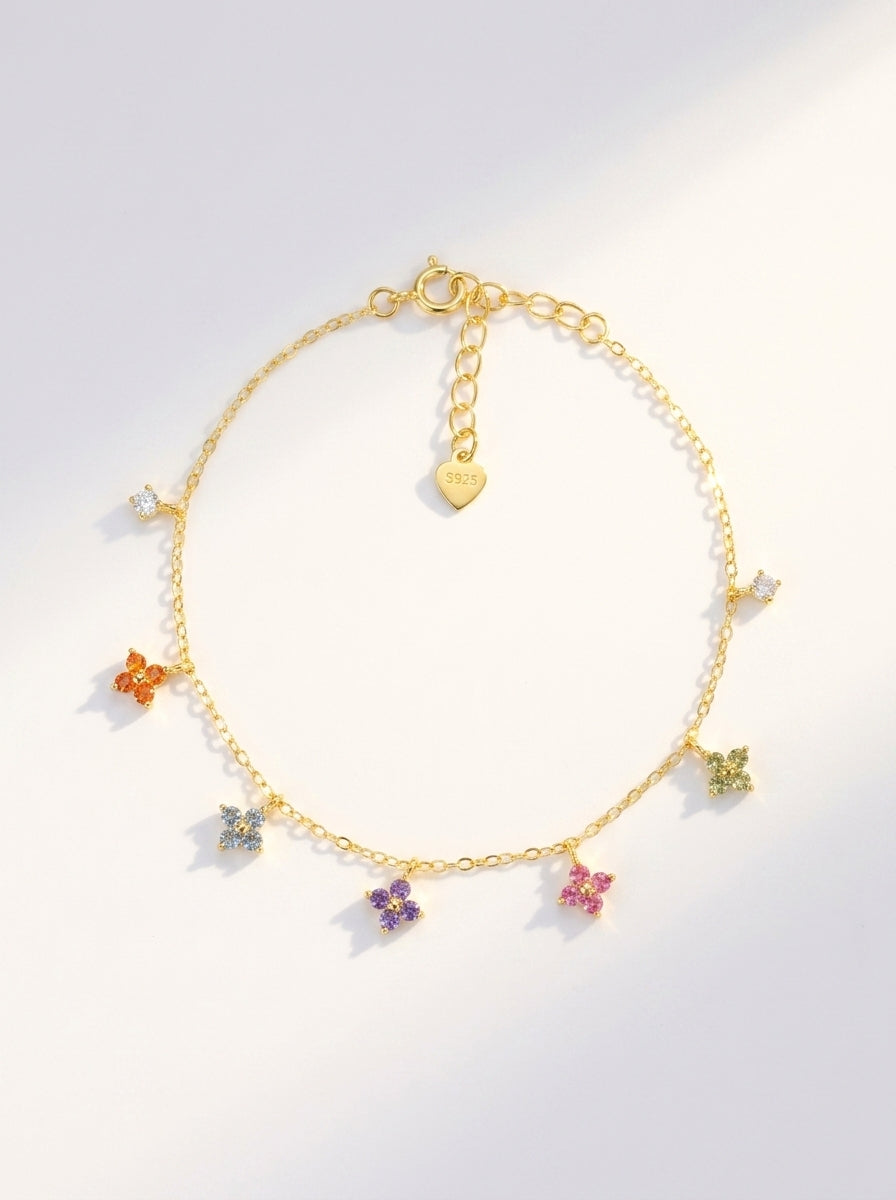 Rainbow Crystal Flower Bracelet