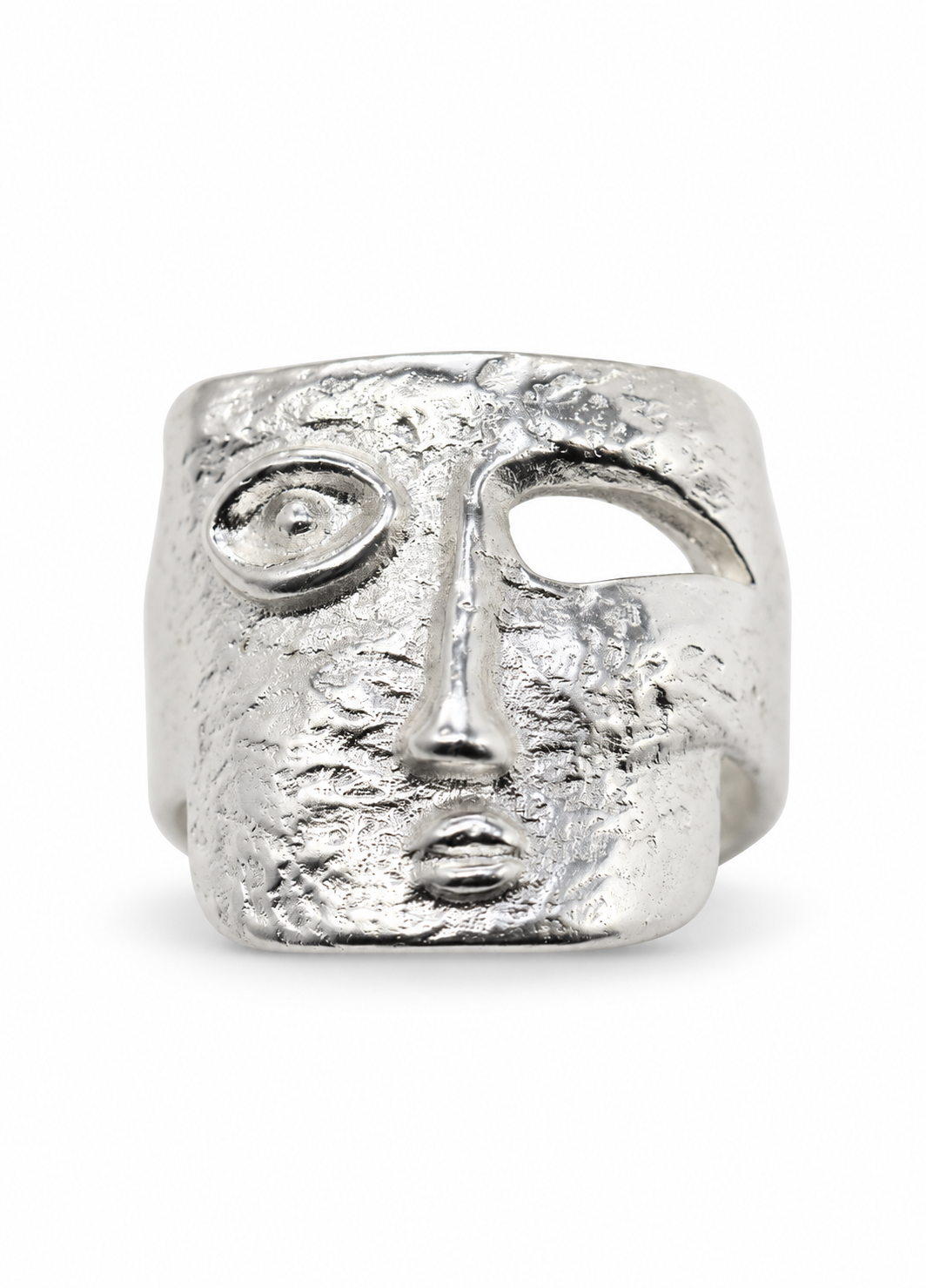 hammered silver statement ring front view