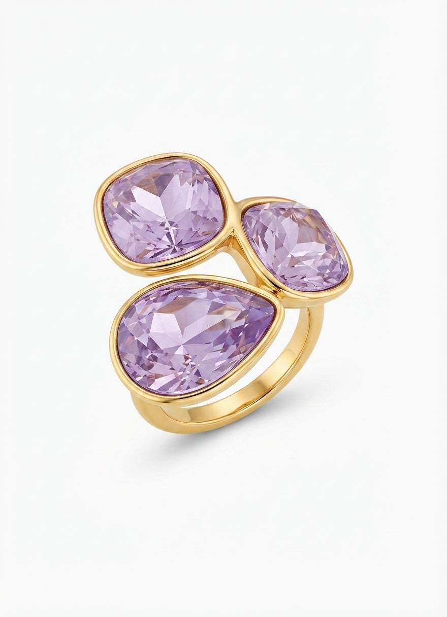 lavender crystal trio ring front view