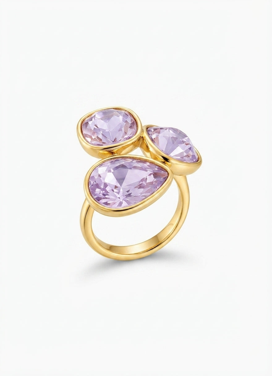 lavender crystal trio ring main view