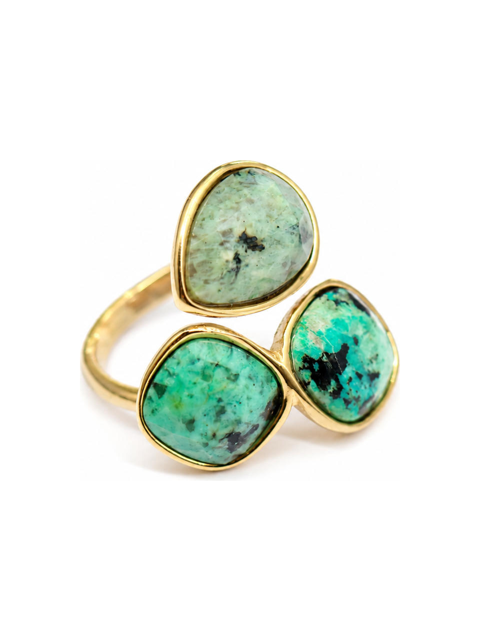 moss green stone trio ring front view