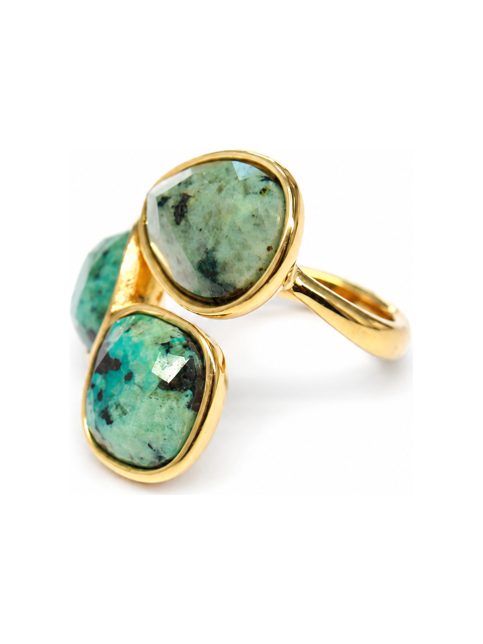 moss green stone trio ring side view