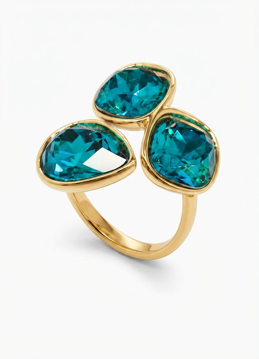 ocean blue crystal trio ring main view