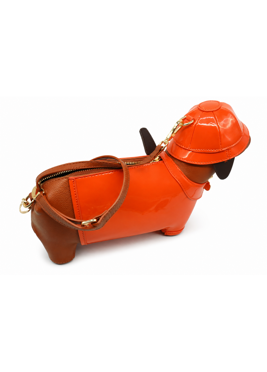 orange sausage dog bag back view