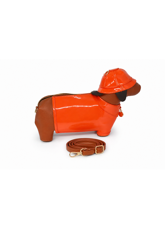 orange sausage dog bag side view