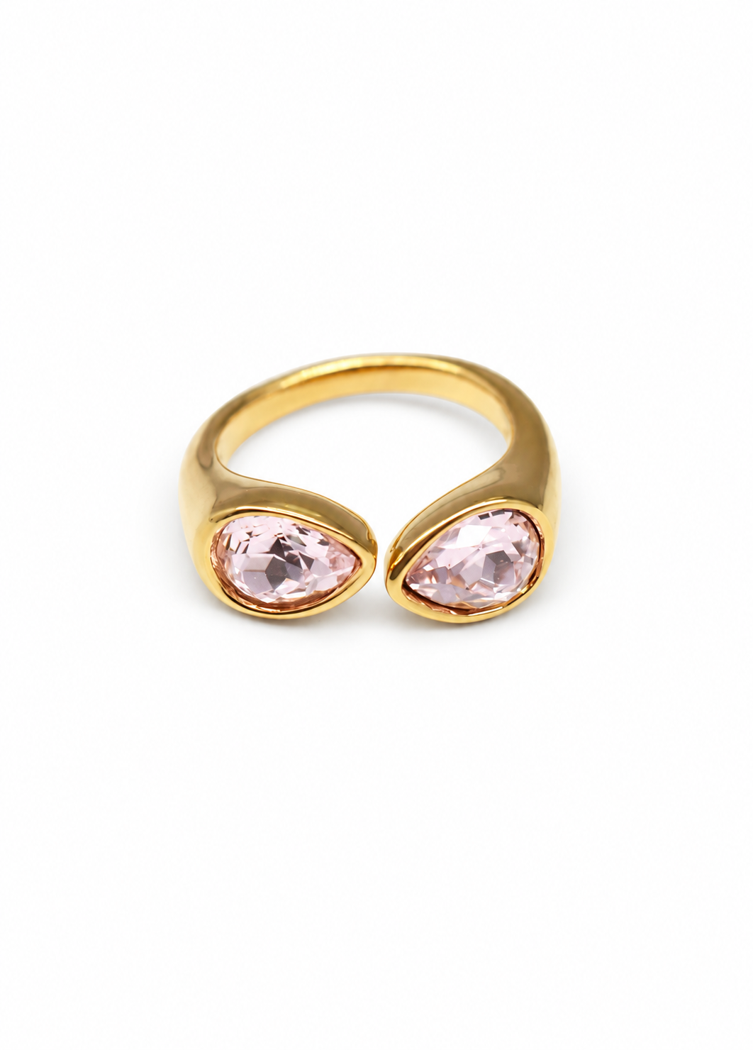 pink crystal bypass ring bottom view