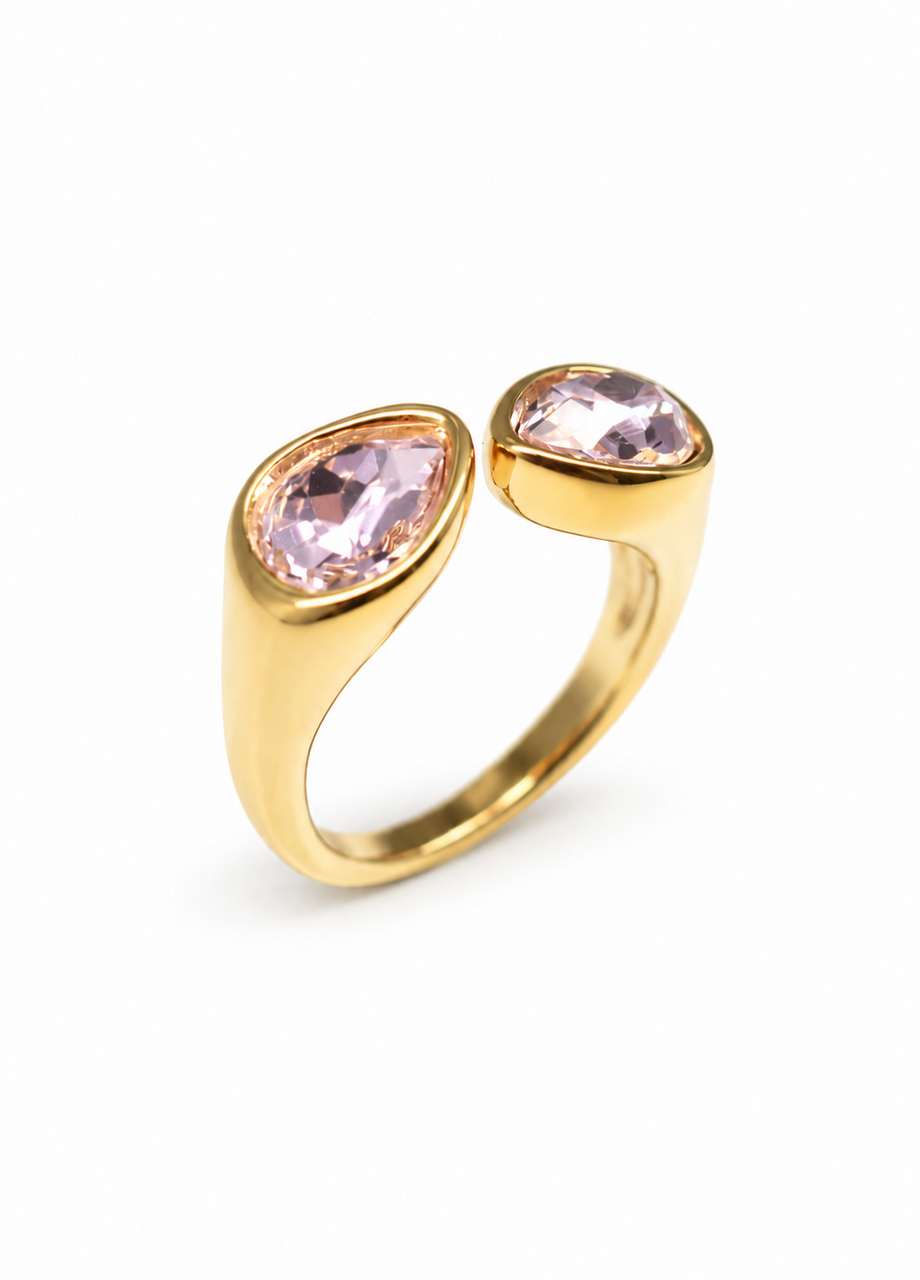 pink crystal bypass ring side view
