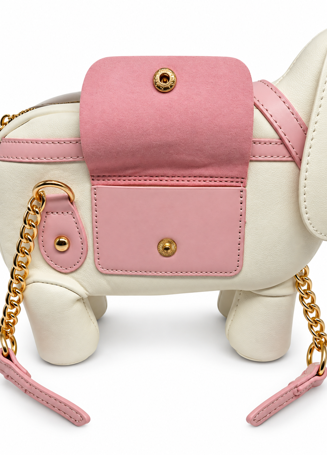 pink sausage dog bag side view