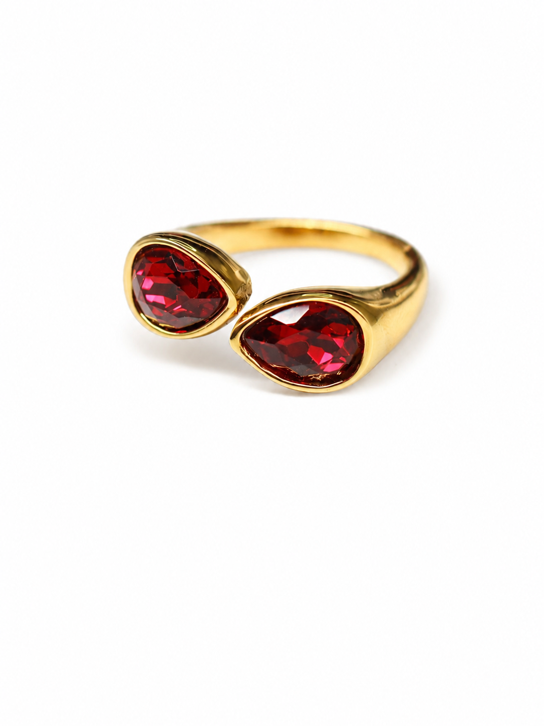 ruby red teardrop bypass ring bottom view