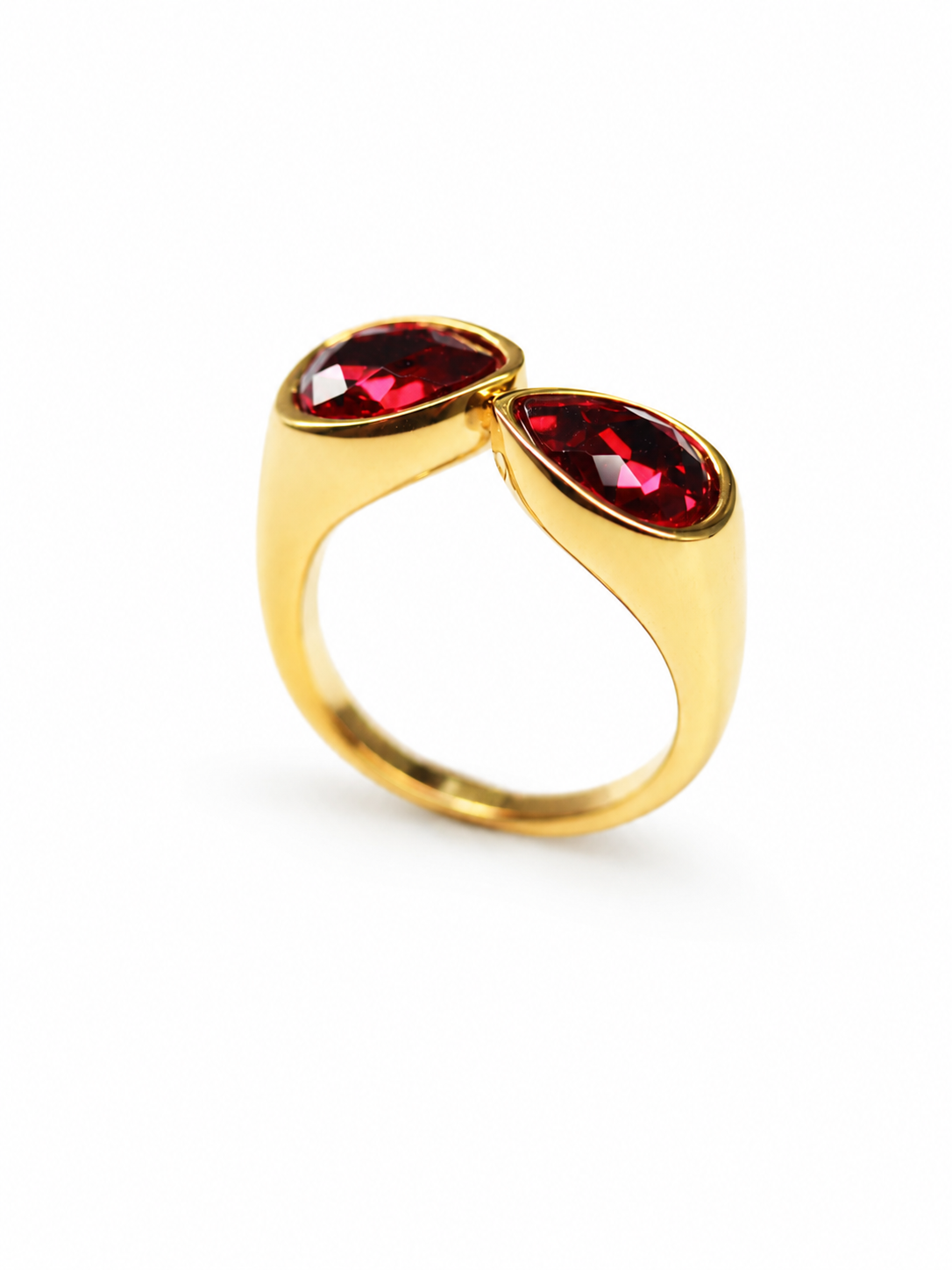 ruby red teardrop bypass ring main view