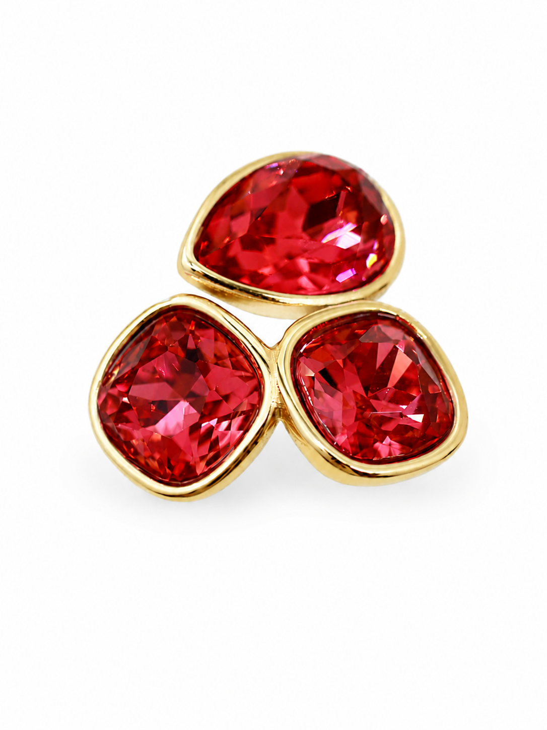 ruby red crystal trio ring bottom view