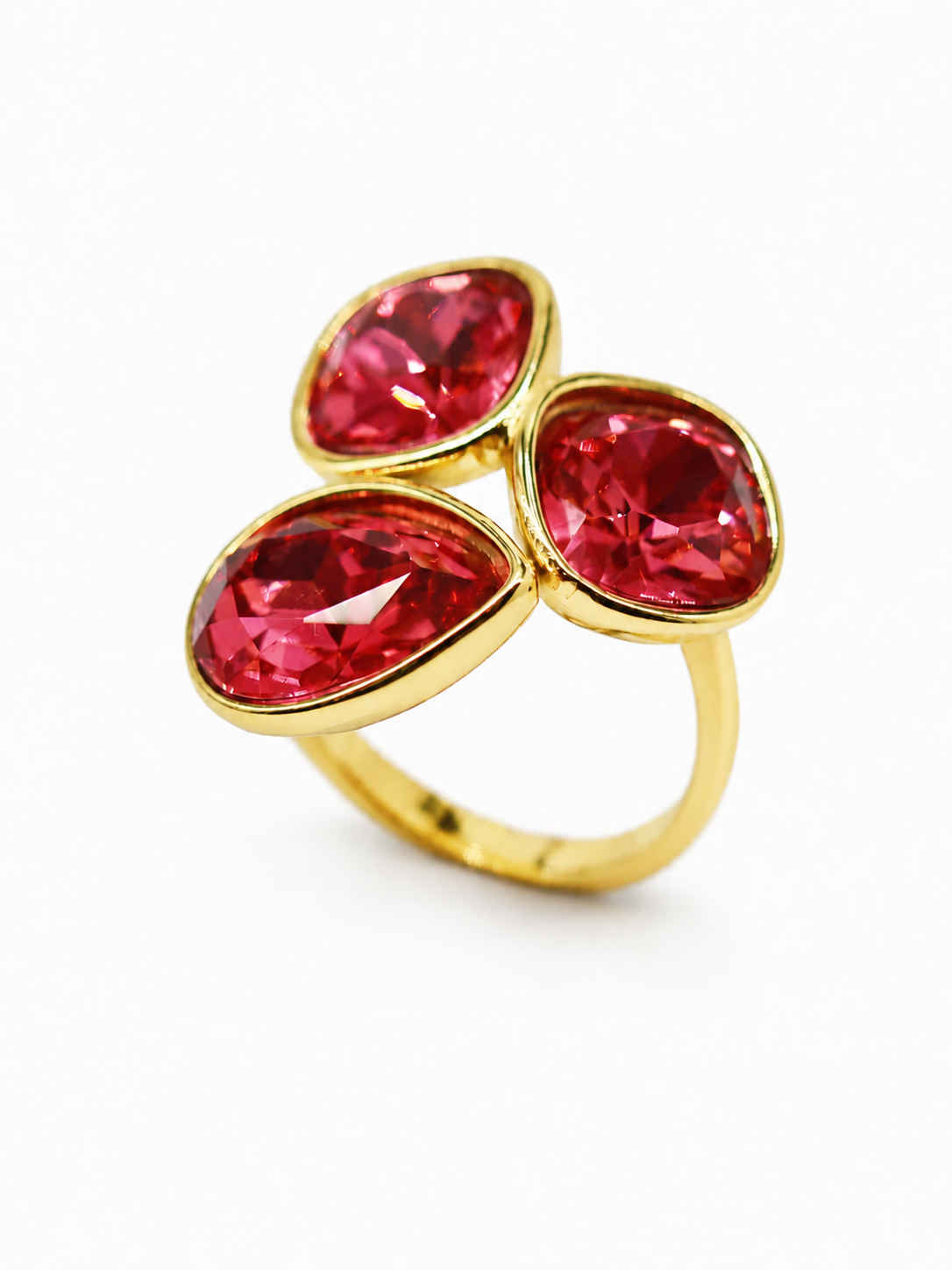 ruby red crystal trio ring main view