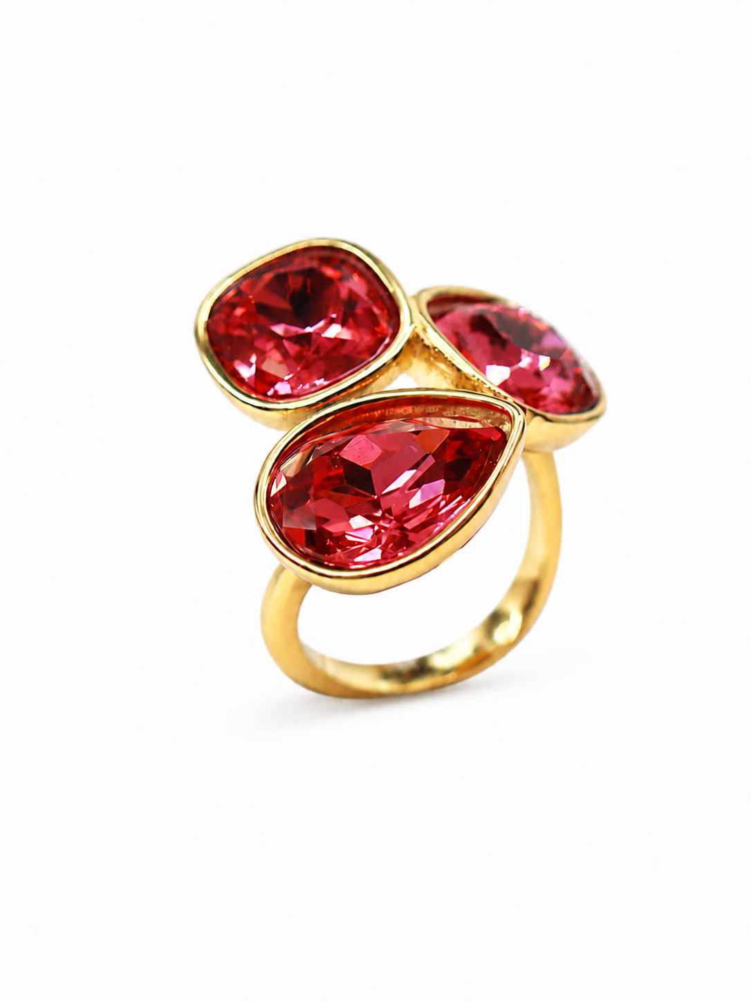 ruby red crystal trio ring side view