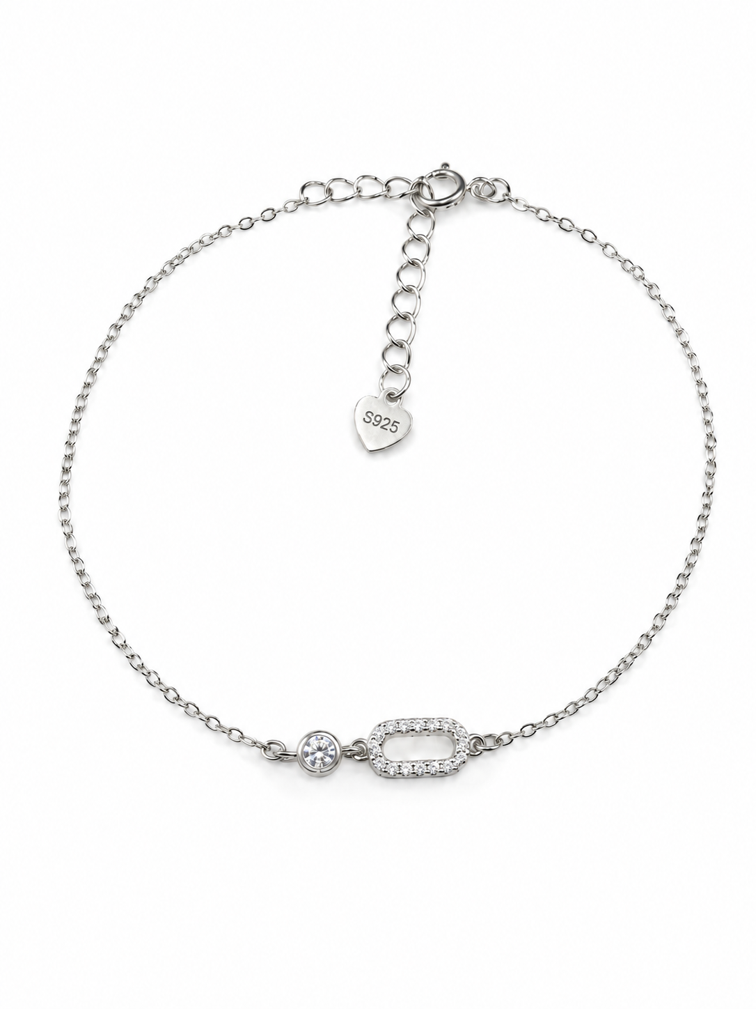 Silver Oval Bracelet with Heart Tag
