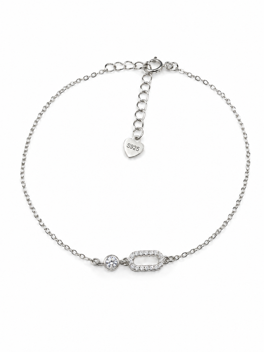 Silver Oval Bracelet with Heart Tag