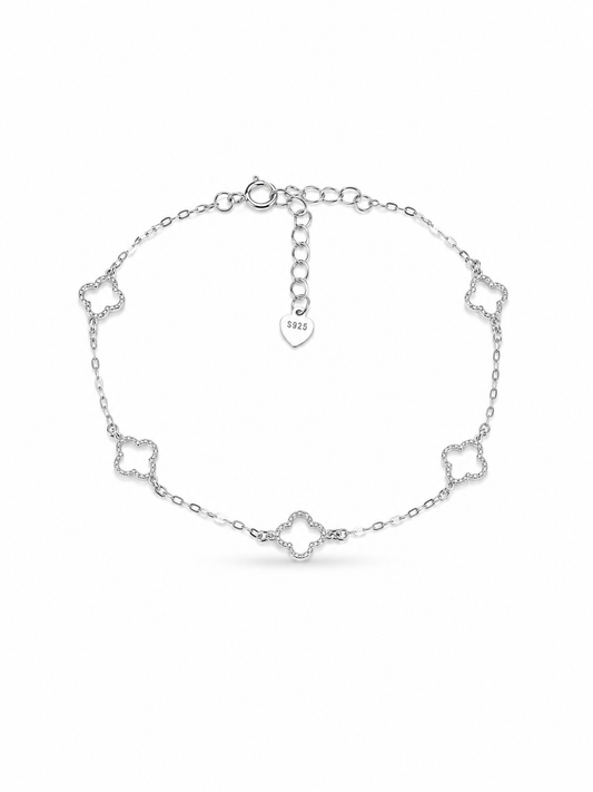 Silver Open Clover Station Bracelet