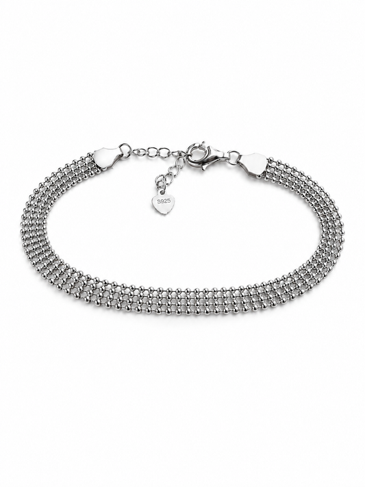 Silver Beaded Mesh Bracelet