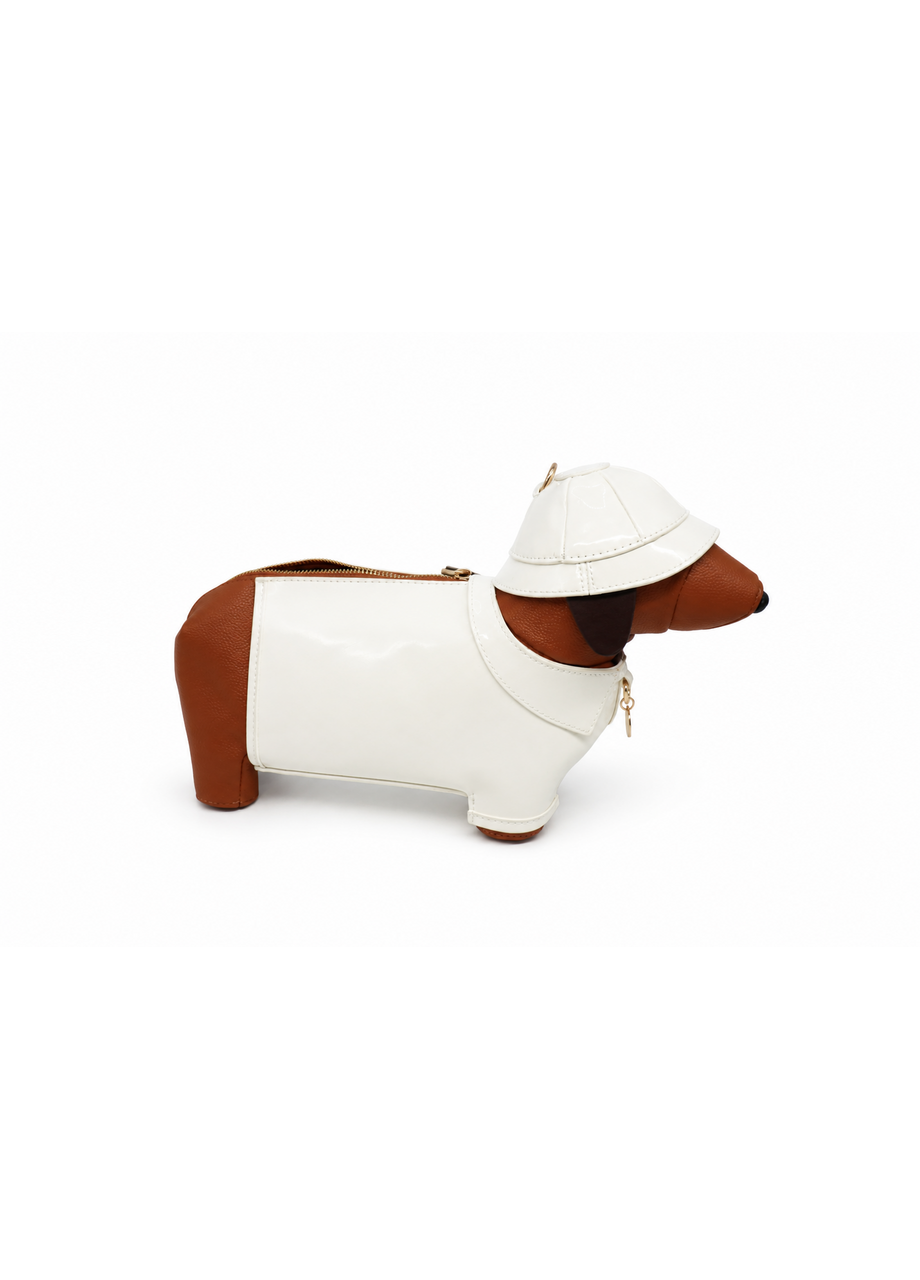 white sausage dog bag back view