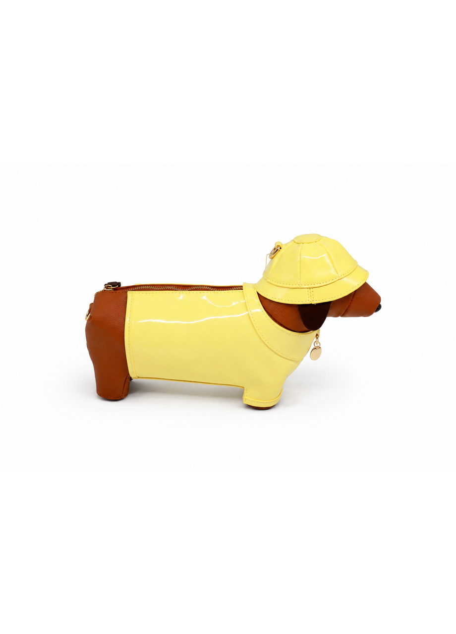 yellow sausage dog bag side view